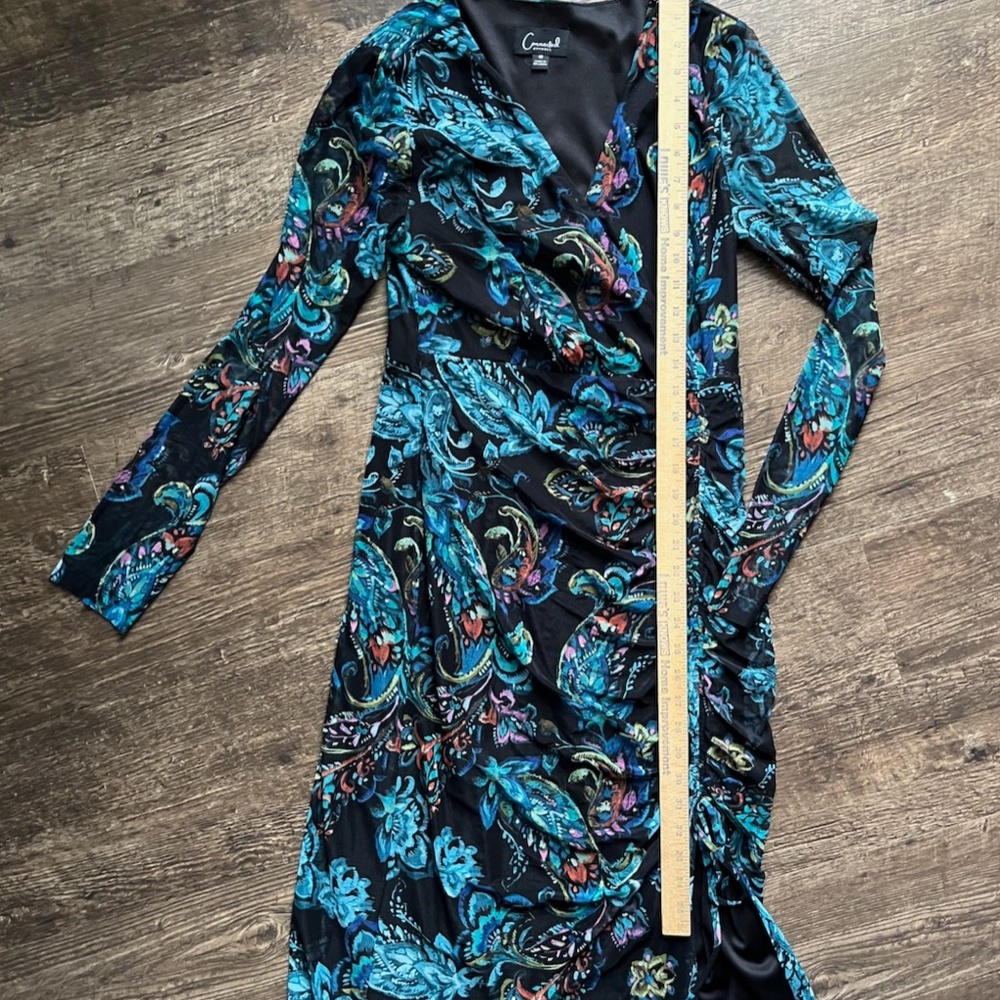 Connected Apparel Blue and Green Floral Print Dress, Size 10